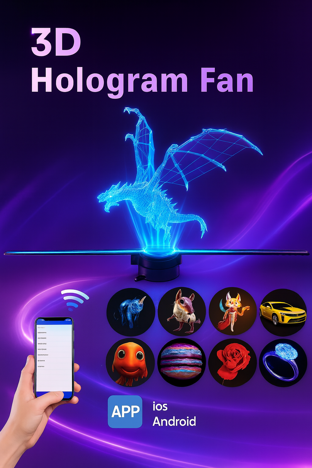 3D Hologram Fan – Affichage holographique flottant BLACK FRIDAY / Promo